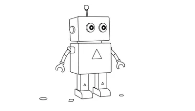 Placa de color de un robot amigable hecho de formas geométricas.