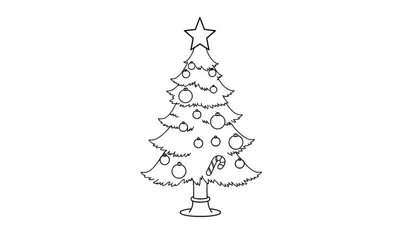 Placa de color de un árbol de Navidad con adornos y una estrella.