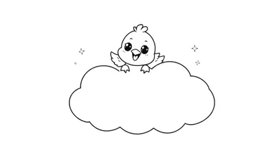 Un pollito de dibujos animados juguetón asomándose sobre una nube blanca, listo para ser coloreado en una placa de color.