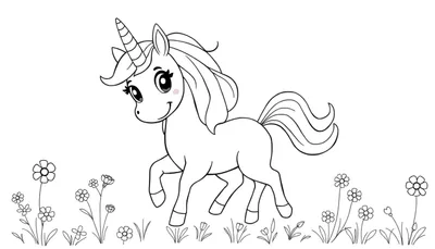 Placa de color con un unicornio sonriente para colorear.