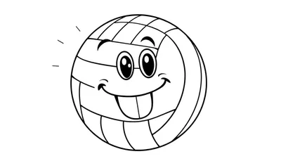 Placa de color de un balón de voleibol sonriente con líneas negras.