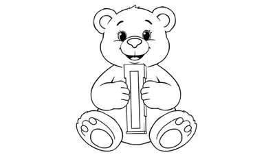 Oso de peluche sosteniendo la letra 'I' en una placa para colorear.
