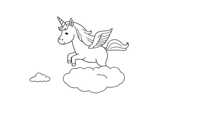 Página de colorear de un unicornio alado en una nube.