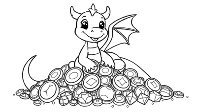 Placa de color de un dragón amigable con tesoro.