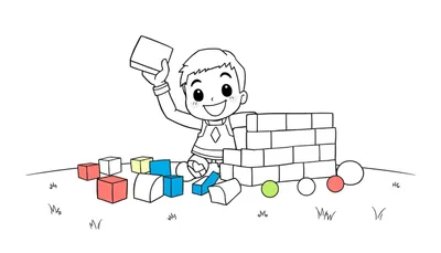 Un tierno personaje de Fortnite construyendo una fortificación con bloques, listo para ser coloreado en esta placa de color.