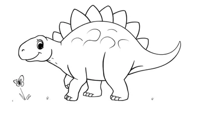 Estegosaurio de dibujos animados sonriente para colorear con una placa de color.