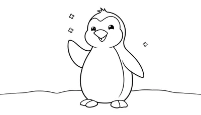 Una placa de color de un pingüino amigable saludando en la nieve.