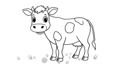 Placa de color de una vaca Holstein amigable dibujada a mano, lista para colorear.