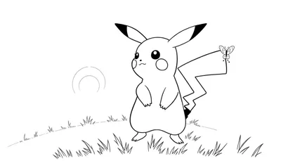 Placa de color de Pikachu con una mariposa en su cola, listo para colorear.