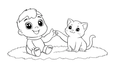 Página para colorear de un personaje de Toca Boca jugando con un gatito, con la palabra 'placa de color'.