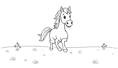 Placa de color con un caballo de dibujos animados corriendo.