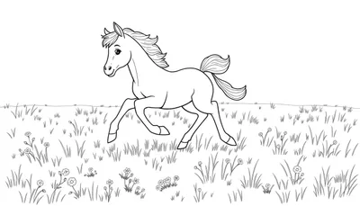 Un potrillo juguetón en un prado, listo para colorear en su placa de color.