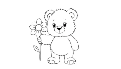 Un osito de peluche blanco y negro sosteniendo una flor para colorear, ideal para una placa de color.