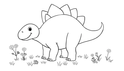 Estegosaurio de dibujos animados amigable con placas de color, listo para colorear.