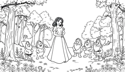 ¡Colorea a Blancanieves y los Siete Enanitos!