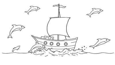 Alegre Barco Pirata con Delfines - Placa de Color