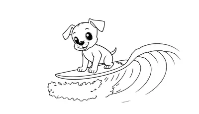 Aventura en la Ola: ¡El Cachorro Surfista en su Placa de Color!
