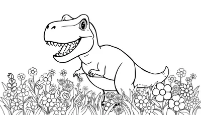 Placa de Color: ¡Amigo Rex en las Flores!