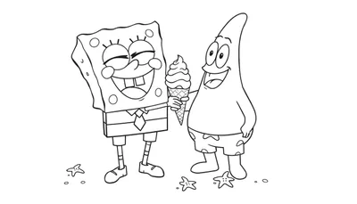 Bob Esponja y Patricio disfrutando de un helado, listo para colorear.
