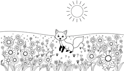 Placa de Color: El Zorro Feliz en el Campo de Flores