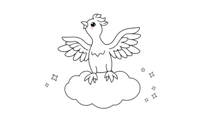 Un pájaro blanco de caricatura en una nube, listo para la placa de color.