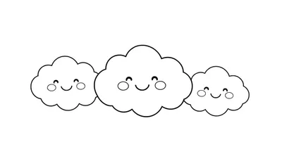 Tres nubes sonrientes en una placa para colorear