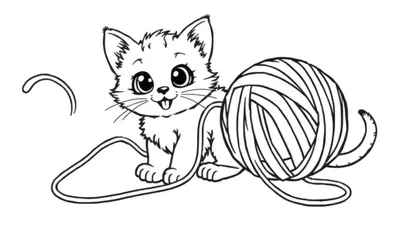 Placa de color de un gatito adorable jugando con una bola de estambre.
