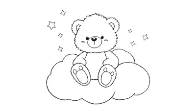 Placa de color de un osito de peluche en una nube.
