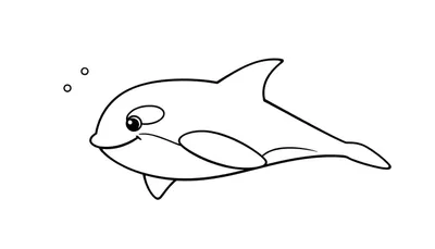 Placa de color de una orca amigable nadando, página para colorear para niños.