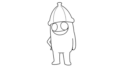 Tripulante de Among Us con sombrero de plátano, listo para colorear en una placa de color.
