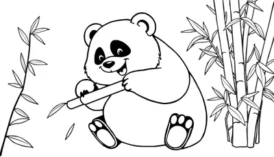 Placa de color de un panda feliz comiendo bambú.
