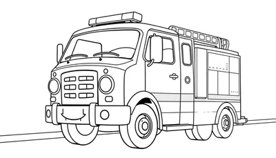 Un camión de bomberos amigable listo para colorear, con una placa de color para pintar.