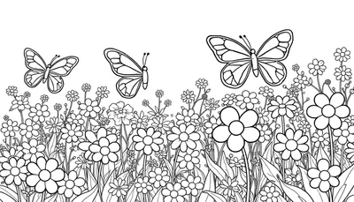 Placa de color de un jardín de flores con mariposas.