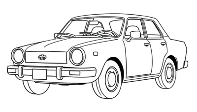 Un coche Toyota para colorear con la placa de color en blanco y negro.