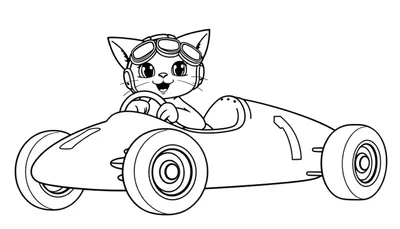 Placa de color de un gato piloto con gafas de aviador conduciendo un coche de carreras.