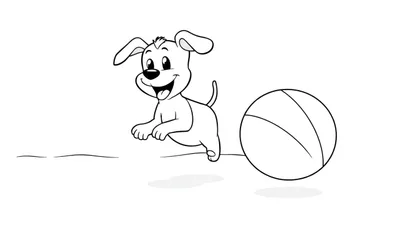 Placa de color de un cachorro feliz saltando por una pelota en la playa.
