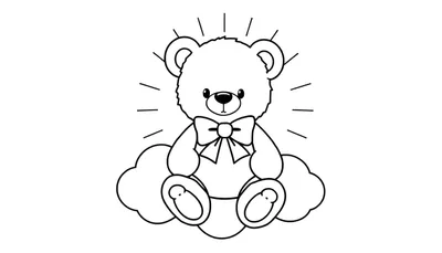 Placa de color de un osito de peluche sentado en una nube.
