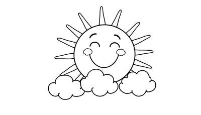 Placa de color de un sol sonriente con tres nubes.