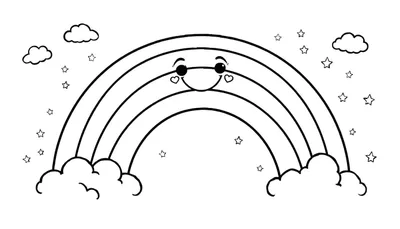 Placa de color: Arcoíris sonriente con nubes y estrellas.