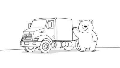 Camión Volvo y oso polar para colorear. Placa de color.