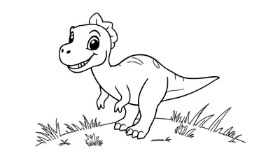 Un dinosaurio sonriente y amigable con una cresta en la cabeza, listo para ser coloreado en una placa.
