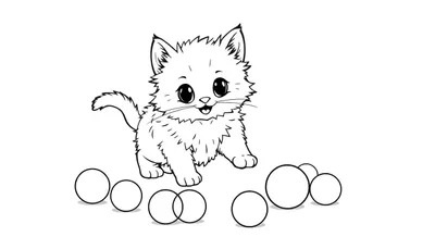 Placa de color de un gatito tierno jugando con bolas.