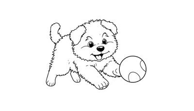 Placa de color de un cachorro jugando con una pelota.