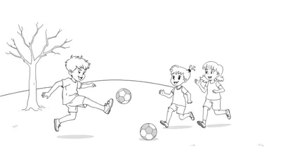Placa de color de niños jugando al fútbol en un parque.