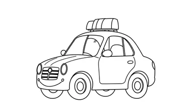 Un coche de policía sonriente y amigable con contornos negros, listo para colorear con la placa de color.