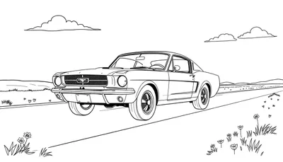 Placa de color de un Ford Mustang clásico en la carretera.