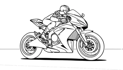 Dibujo de una motocicleta lista para correr, ideal para colorear, con un conductor agazapado y la palabra 'placa de color'.