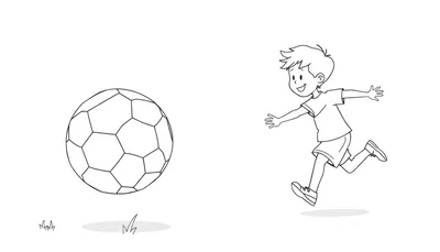 Una placa de color en blanco y negro de un niño corriendo hacia un balón de fútbol.