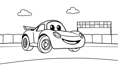 Página para colorear de un coche de carreras sonriente, listo para la placa de color.