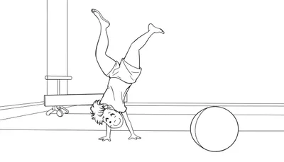 Niño haciendo una parada de manos en un gimnasio, listo para una placa de color.